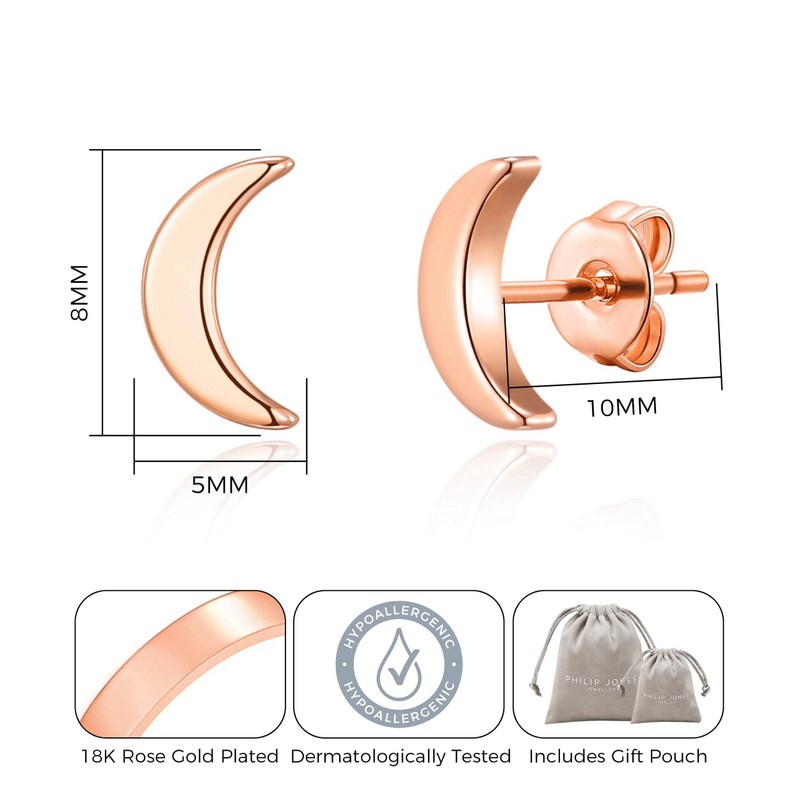 Philip Jones Rose Gold Plated Moon Stud Earrings