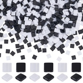 SUNNYCLUE 1 Box 600Pcs 2 Hole Seed Bead Acrylic Flat Square Beads Bulk Black White Large Opaque Half Tile Spacer Carrier Beading Beads for Jewelry Making DIY Bracelet Necklace Women Adults Beginner