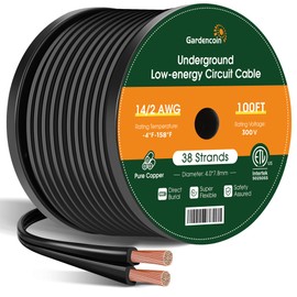 Gardencoin 14/2 Low Voltage Landscape Lighting Wire 100FT, 14 Gauge 2 Conductor Outdoor Waterproof Direct Burial Electrical Cable, Pure Copper, ETL Listed