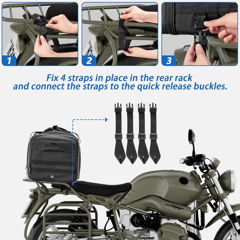 Waterproof Motorcycle Tail Luggage Bag, 48L-64L Expandable, a Rain Cover