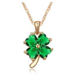 Crystalline Azuria Women 18K Gold Plated Green Simulated Emerald Zirconia Crystals Lucky Clover Pendant Necklace 18 inches