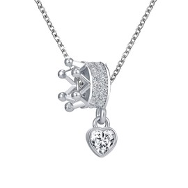 YQSLIN Wedding Queen Rhinestones Crystal Princess Crown Pendant Necklaces Heart Birthday Charm Choker Necklace