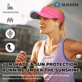 Sukeen Sports Sun Visor Men Women Lightweight Packable Cooling Stretchy Visor Hat for Running, Tennis, Golf Rose Red