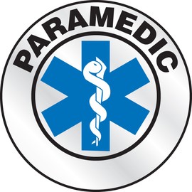 Accuform Signs LHTL627 Emergency Response Reflective Hard Hat/Helmet Sticker, Legend "Paramedic" with Graphic, 2-1/4" Diameter, Blue/Black on White