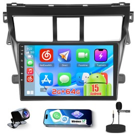 [2+64GB] Realdio Android 15 Car Radio for Toyota Yaris/Vios 2007-2012 CarPlay Android Auto, 9 Inch Touch Screen for Yaris Car Stereo with WiFi GPS Navi Bluetooth EQ 26UI AHD Backup Camera
