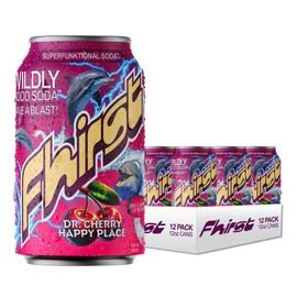 Fhirst Probiotic & Prebiotic Dr. Cherry Happy Place, Gluten Free & Low Sugar Sparkling Drink with Electrolytes & Botanicals, Gut Health Support, Vegan, Caffeine Free, Non GMO 12 FL OZ Cans, 12 Pack