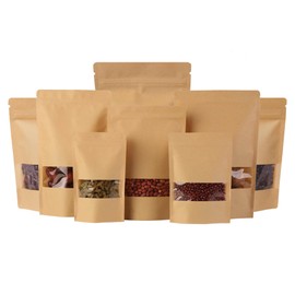 25pcs Kraft Bags With Window, Kraft Sealable Pouches Resealable Bags Ziplock With Window, Sealable Brown Bags Reusable Mylar Baggies Heat Seal Packaging Bags for Food Storage (Window Kraft, 13x21cm)