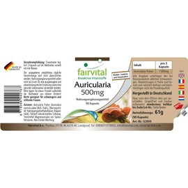 Fairvital | Auricularia Vierteljahresversorgung mit Pilzpulver und Pilzextrakt, Judasohr, Mu-Err, vegan, natürlich, 4x90 Kapseln