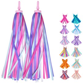 Mlurcu Bike Streamers for Girls 1 Pair, Bike Decorations Girls Bike Tassels, Kids Bike Accessories Scooter Bicycle Tricycle Handlebar Streamers Handle Bar Grips Accessories for Kids(Purple)
