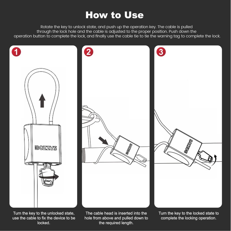 BOZZYS Adjustable Cable Padlock with 3 Keys | 1.15ft L