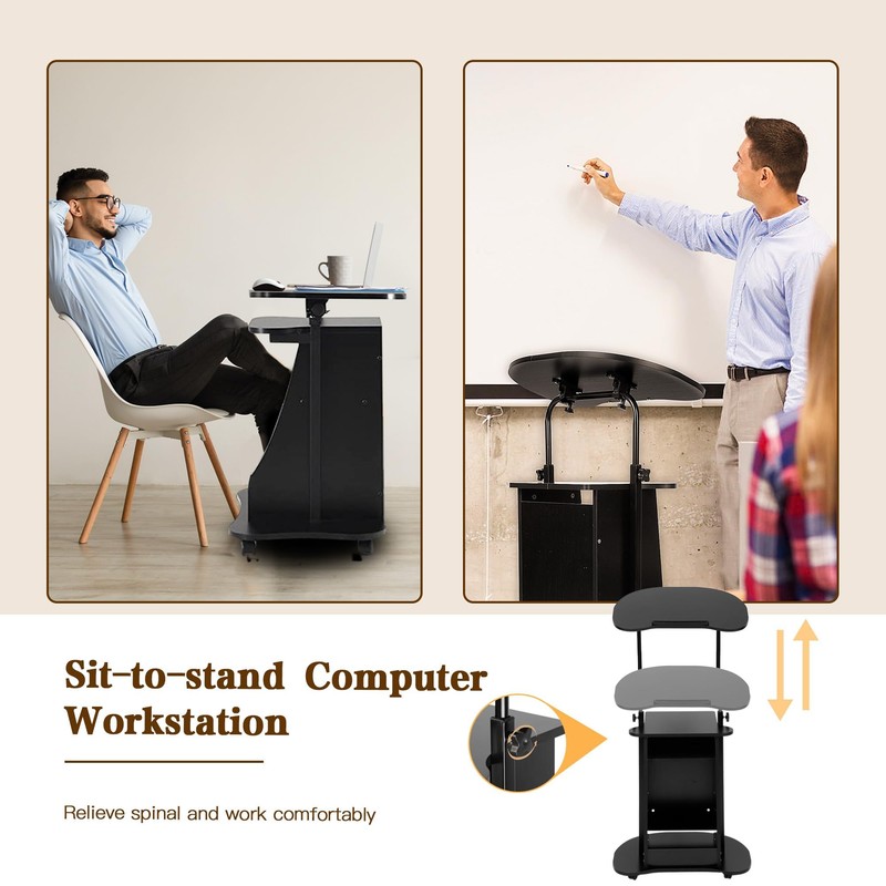 tonchean Lectern Podium Stand with Wheels Mobile Height Adjustable Church