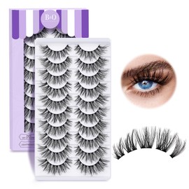 False Eyelashes P10 B&Q 10 Pairs Fake Lashes Wimpern Extensions Cat Eye Fluffy Cluster Lashes Falsche Wimpern Eizelne Wimpern Wispy DIY Lash Extension Natürliche(Fake lashes-P10,10 Pairs)