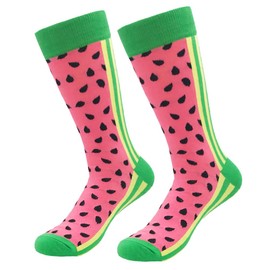 KoolHour Men's Novelty Socks Cool Crazy Fun Watermelon Fruit Pattern Novelty Funny Cotton Knit Casual Crew Dress Socks,1 Pair Pink Green