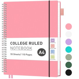 RETTACY Notebook A4 Lined, Lightweight Ring Binder, Diary 55 Sheets / 110 Pages for Writing, Notepad 100 GSM, College Ruled PVC Journal 21.5 x 27.9 cm - Pink
