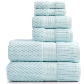 NY Loft 100% Cotton Towel Set 6 Piece | Super Soft & Absorbent Quick-Dry 2 Bath Towels 2 Hand Towels & 2 Washcloths |Textured and Durable Cotton | Trinity Collection (6 Piece Set, Seafoam)