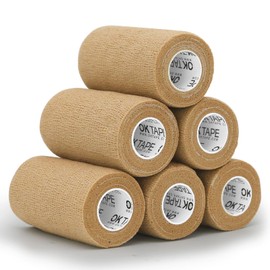 OK TAPE Self Adherent Cohesive Bandages Wrap - 6Packs, 4" x 5 Yards, Non-Woven Self Adhesive Bandage Wrap for Thumb, Finger, Wrist, Ankle, Vet Wrap Bandages Tape (Beige)
