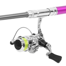 Pocket Fishing Rod With Reel, Mini Pen Pole Combo Retractable Ultra Light for Sea, Rock, and River Fishing (Purple)
