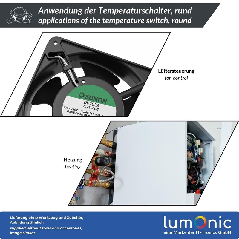 Lumonic KSD301 Round Temperature Switch, 200 °C ± 5 °C,