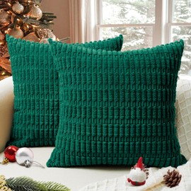 Softalker Christmas Throw Pillow Covers 16x16 Inch, Set of 2, Corduroy Soft Striped Farmhouse Boho Pillow Cover, Modern Decorative Cushion Pillow Case for Couch Sofa Bedroom Living Room(Green)