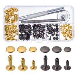Tiardey 3 Gren, 120 Set Rivets Single Cap Rivet Tubular Metal Rivets with Fastening Tool Kit for Leather Craft Repairs Decoration (Two-Tone)