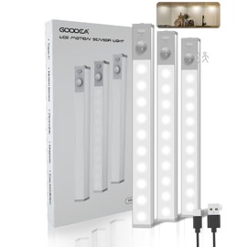 Goodea Cabinet Light with Motion Sensor, 18 cm, Mini Dimmable LED Cabinet Lighting, Wireless, Pack of 3, Base Cabinet Magnetic Lamp for Wardrobe, Bookcase, Stairs, Basement, RV (8000 K Cool White)