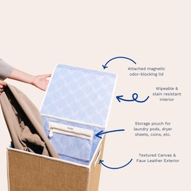 NORI Laundry Hamper - Slim Laundry Hamper - Laundry Basket w/Lid & Wheels - Collapsible Hamper w/Lid, Stain-Resistant Interior, Storage Pouch & Wheel Attachment | Apartment and Dorm Room Essentials