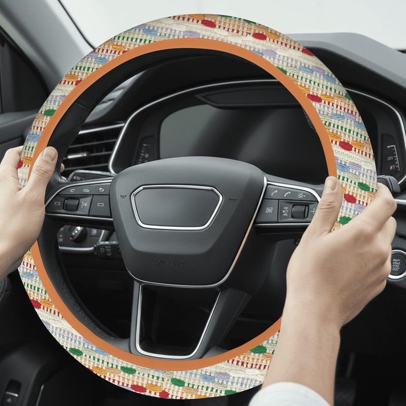Boho Steering Wheel Cover for Women, Colorful Cute Woven Cloth,