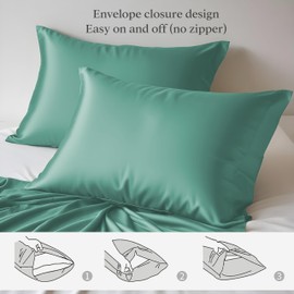 LINENWALAS 100% Organic Bamboo Pillow Cases Set of 2, Cool Pillow Cases King Size 50x90 cm with Envelope Closure, Soft Premium Bamboo Silk Pillowcases for Hair and Skin (50x90 cm, Aqua)