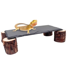 MHLLGN Bearded Dragon Basking Platform, Slate Rocks for Reptiles with Wooden Pile, Leopard Gecko Hides and Caves, Reptile Tank Accessories for Bearded Dragons, Geckos, Ball Pythons, Tortoise