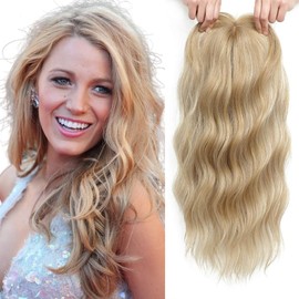 20inch Wavy Synthetic Hair Topper, Wavy Closure for Thinning Hair, Large Base 7"x7" Wavy Extensions for Women, Handmade Natural Hairline Synthetic Pieces