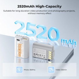K&F CONCEPT 2520mAh DMW-BLK22 Battery, 2-Pack USB-C 2.5H Full Charged BLK22 Battery Compatible with Panasonic LUMIX S5, S5II, GH6, GH5, G5 II, S5 IIX, GH7, S9, G9 II