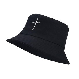 Quanhaigou Unisex Sun Hats, Fashion Beach Bucket Hat for Men Women,Summer Outdoor Boy's Girls Boonie Cap Breathable Packable (Black Cross)