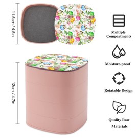 Easter Seamless Bunny with Colored Eggs Green Grass on White Women Jewelry Box with Mirror, Storage Bag Case for Rings, Necklaces, Bracelets, 360 Degree Rotating 4-layer Tray with Lid