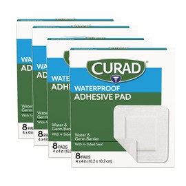 CURAD White Waterproof Adhesive Pads, 4 x 4 inches, 4 Boxes