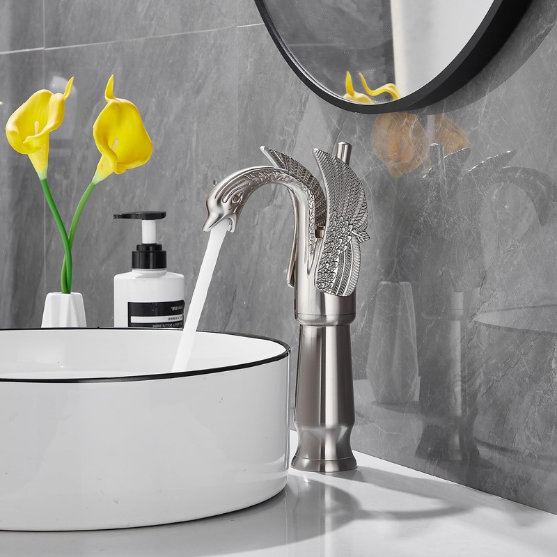 GGStudy Brushed Nickel Swan Shape Single Handle 1Hole Bathroom Vessel