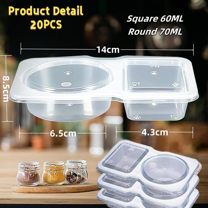 Ryfpdml 20PCS Reusable Snack Containers, Double Compartment Snack Pot with