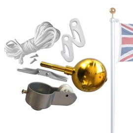 Ieron 8Pcs Flag Pole Repair Parts Kit with 1 flag rope + 1 flagpole top ball + 1 cleat hook + 2 flagpole hook clamps + 1 flagpole truck + 2 screws
