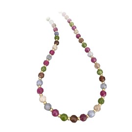 Stfery Gold Colourful Women's Necklace Gold-Plated Pearl Necklaces Natural Stone Necklace Women's Wedding, Gold, No Gemstone