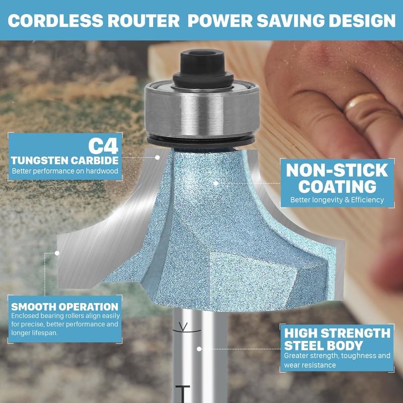 KEENTECH Round Over Router Bit, 1/2" Shank, Edge Forming Router