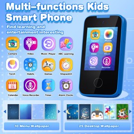 Kids Phone Gifts and Toys for 3-8 Year Olds Boys, Toy Phone with Dual Camera, MP3 Music Player, Games, Habit Tracker Touchscreen Toddler Phone Learning Toy Birthday Gifts for Girls Age 3 4 5 6 7 8
