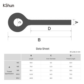 2 Pcs Eye Bolt M12 Made of 304 Stainless Steel Sturdy and Rust Resistant Ring Bolt 140mm Length for Garden Hanging Projects