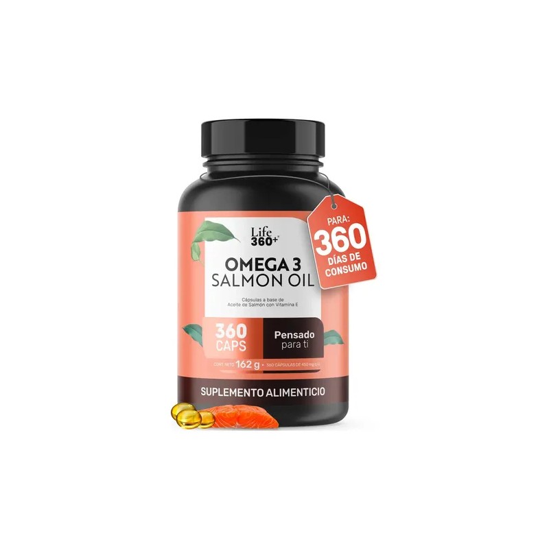 Omega Aceite Salmón Vitamina 360 Cápsulas Life360