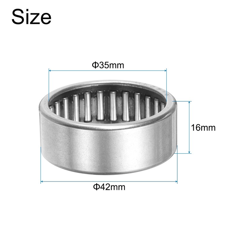sourcing map HK3516 Needle Roller Bearings Open End, 35x42x16mm Chrome