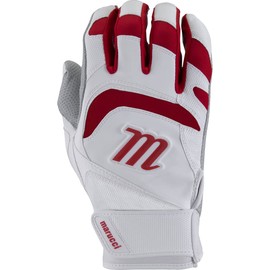 Marucci 2021 Adult Signature Batting Gloves, White/RED, Adult Medium