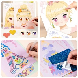 4-in-1 Paper Craft Kit-Foil Fun Art Kit Games, Diamond Painting Games, Sticker Makeup Games, Birthday Gifts for Kids Over 3 Years Old (Purple)