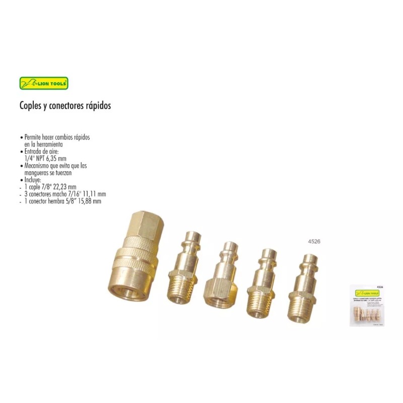 Lion Tools Kit 4 Conectores 1 Cople Para Compresor De