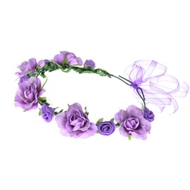 June Bloomy Rose Flower Headband Women Floral Crown Wreath Photo Prop (Purple)