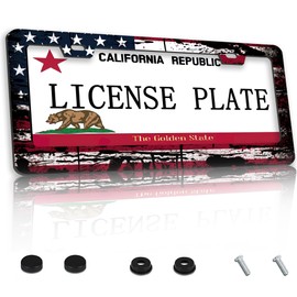 Patriotic License Plate Frame,Retro American Flag License Plate Frames Decorative Aluminum Car Tag Frames Stainless License Plate Holder for Women Men Auto Accessories 2 Holes US Standard 12''x6''