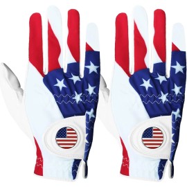 FINGER TEN Mens Golf Gloves with USA Flag Breathable Design Flexible All Weather Comfort