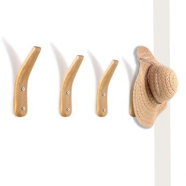 4 Pieces Wood Hooks for Towels Wall-Mounted Natural Wood Wall Hanger Simple Modern V Shape Wall Mount Storage Coat Rack for Hanging Coats Hats Bags
